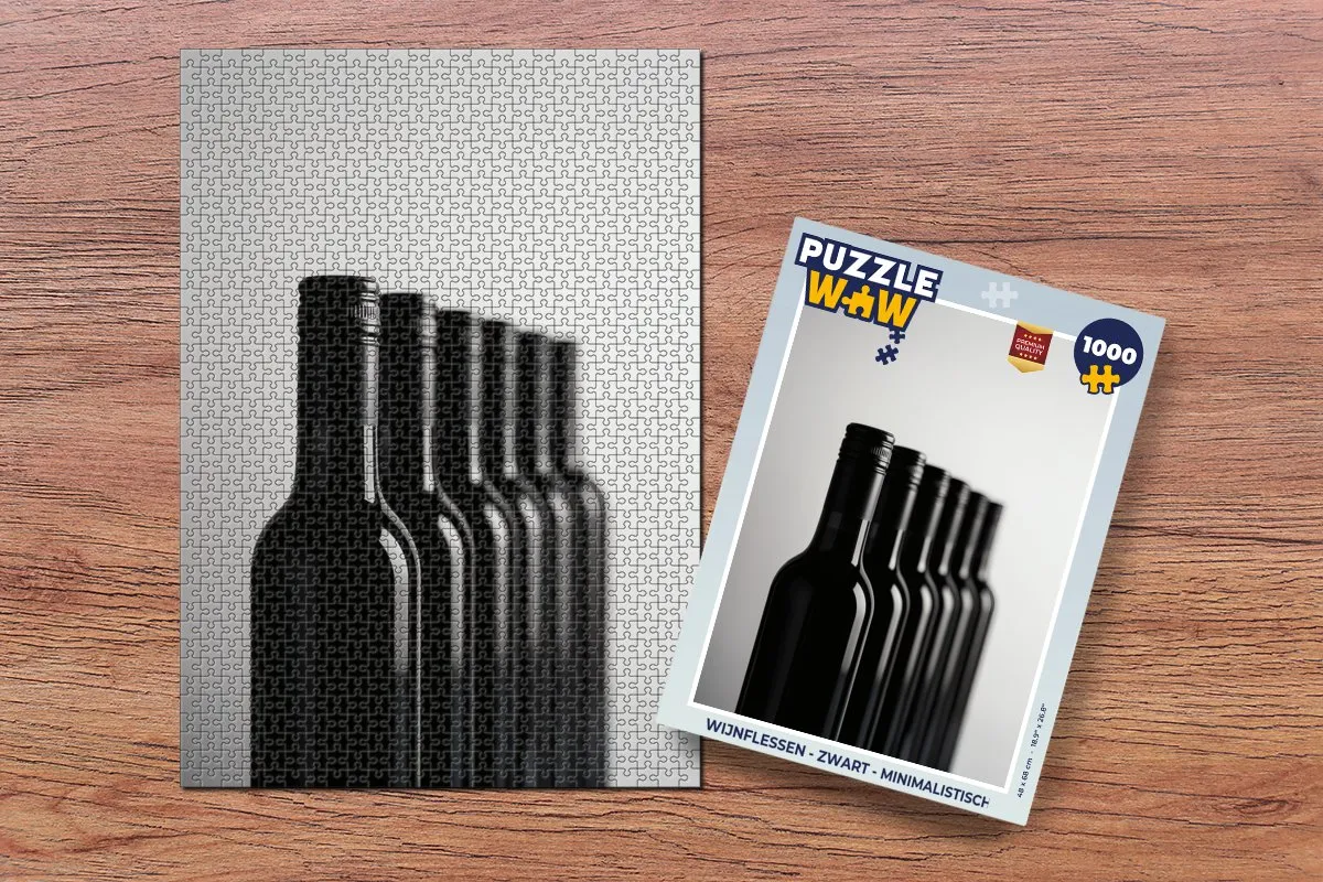 PuzzleWow Wijnflessen Legpuzzel 1000 Stuks - Zwart