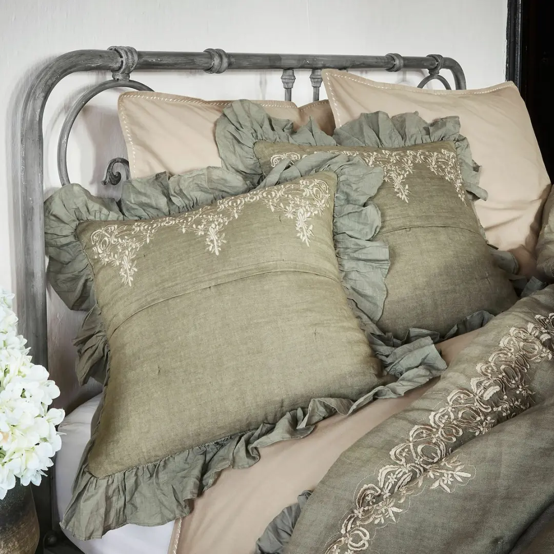Loberon Therese Kussenhoes Set - 2 Stuks - Groen - afbeelding 3 van 4