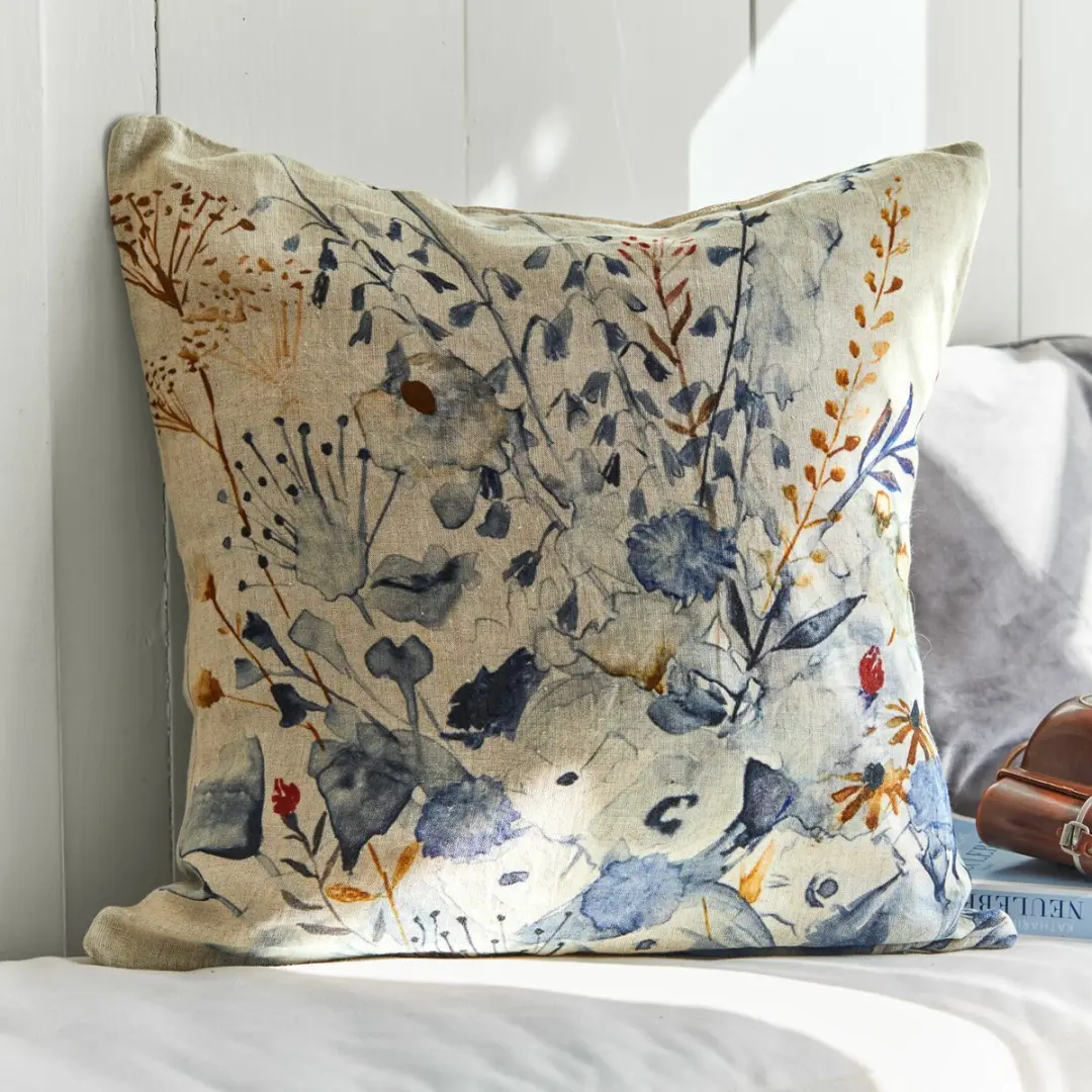 Loberon Carroll Kussenhoes - Blauw/Beige - afbeelding 6 van 6