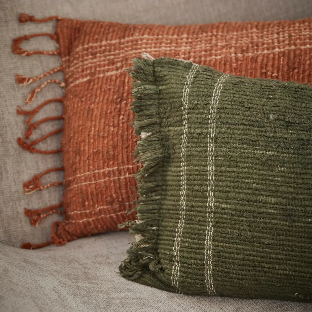 Loberon Kussenhoes Set 2 Stuks - Winlow Groen/Terracotta - afbeelding 3 van 5