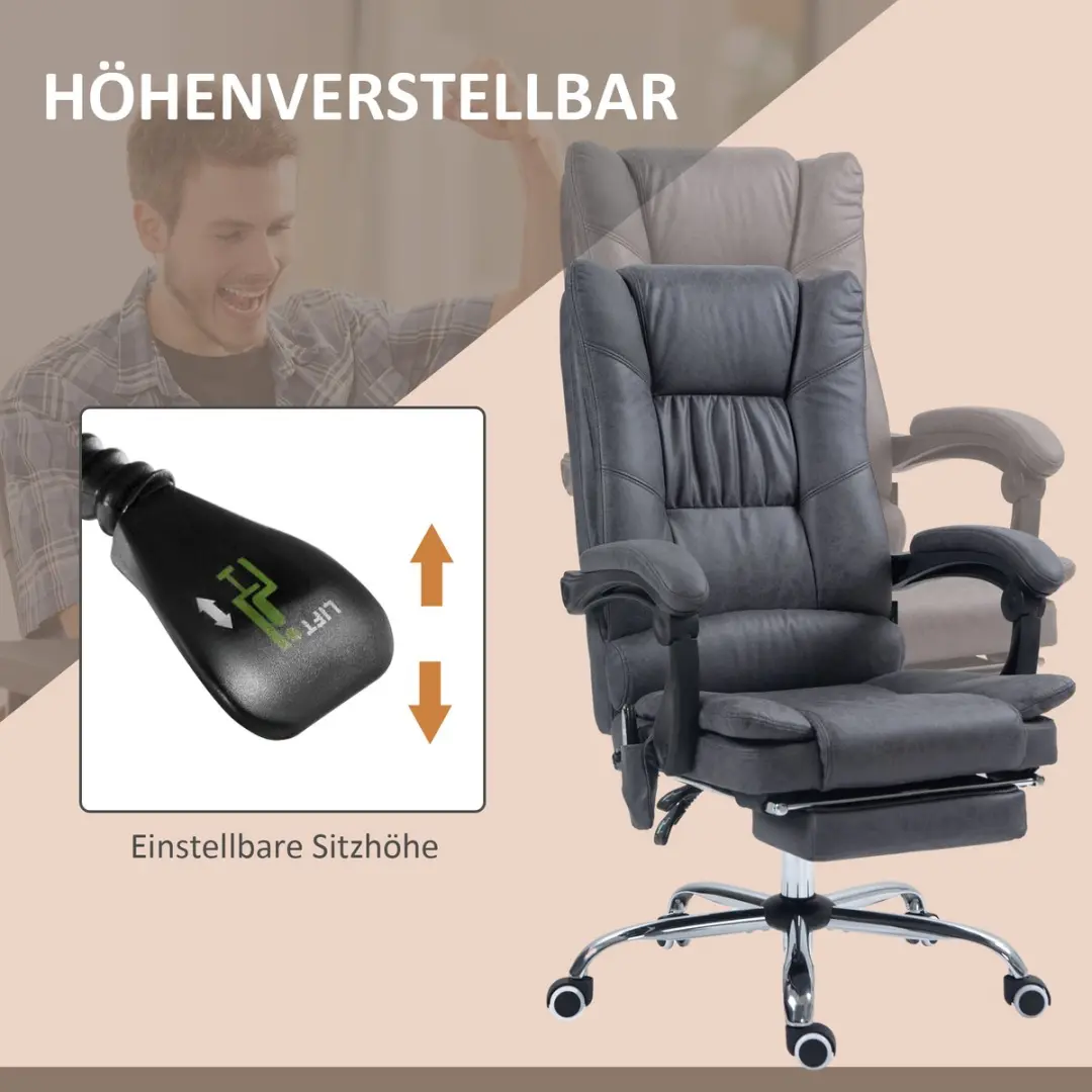 Vinsetto Massage Bureaustoel - Microvezel - Donkergrijs - afbeelding 5 van 6