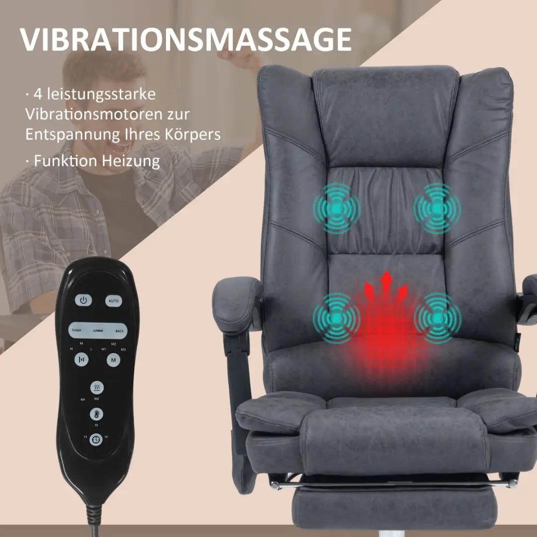 Vinsetto Massage Bureaustoel - Microvezel - Donkergrijs - afbeelding 6 van 6