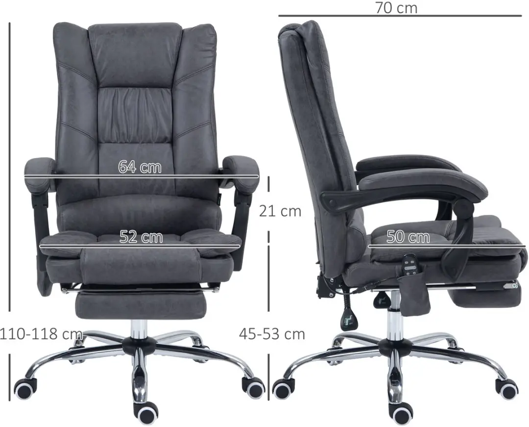 Vinsetto Massage Bureaustoel - Microvezel - Donkergrijs - afbeelding 4 van 6
