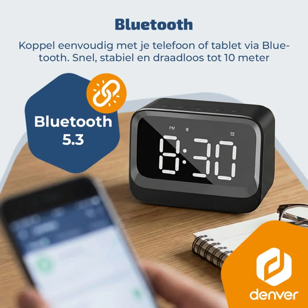 Denver EC-54B Digitale Wekker - Bluetooth Speaker - Zwart - afbeelding 2 van 6