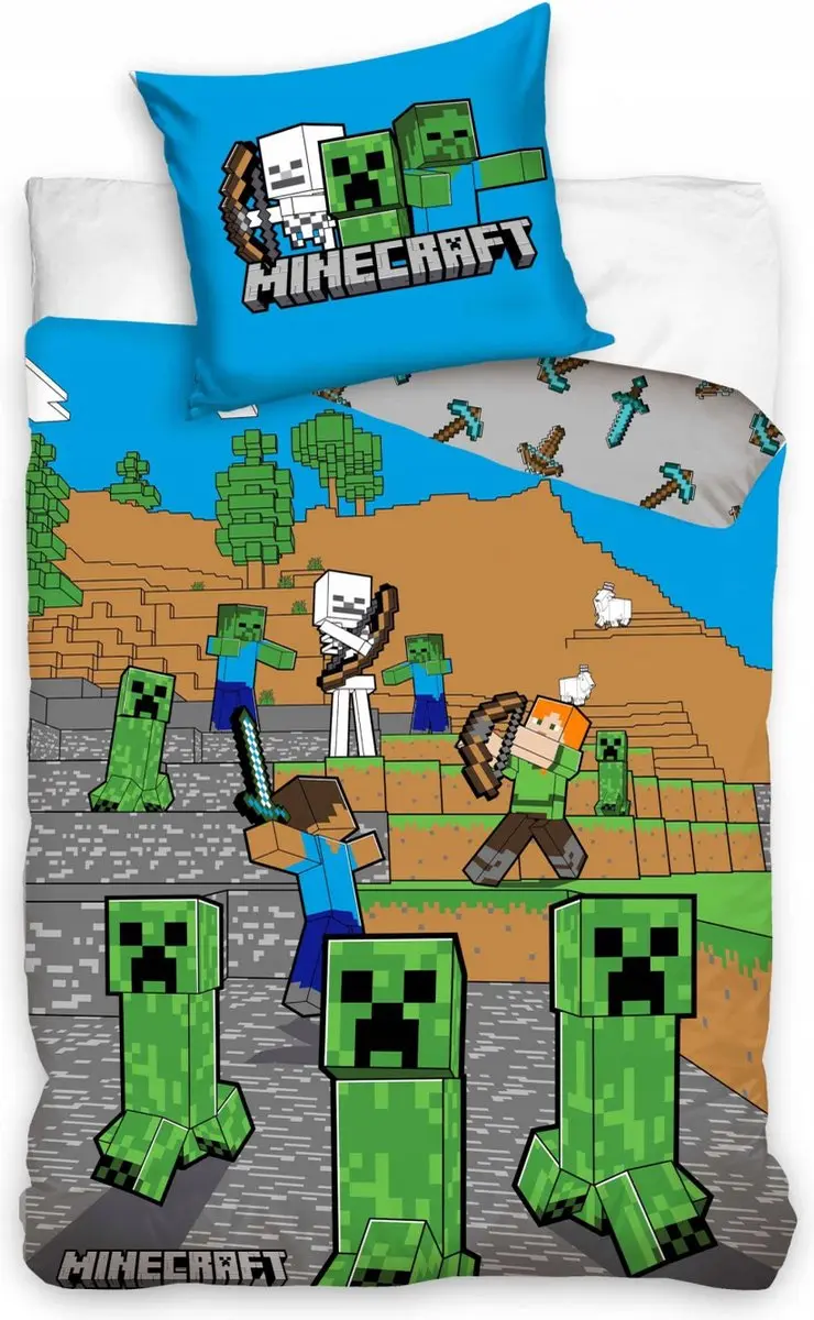 Minecraft Dekbedovertrek Eenpersoons 140x200cm Katoen Grote Kussensloop 70x90cm