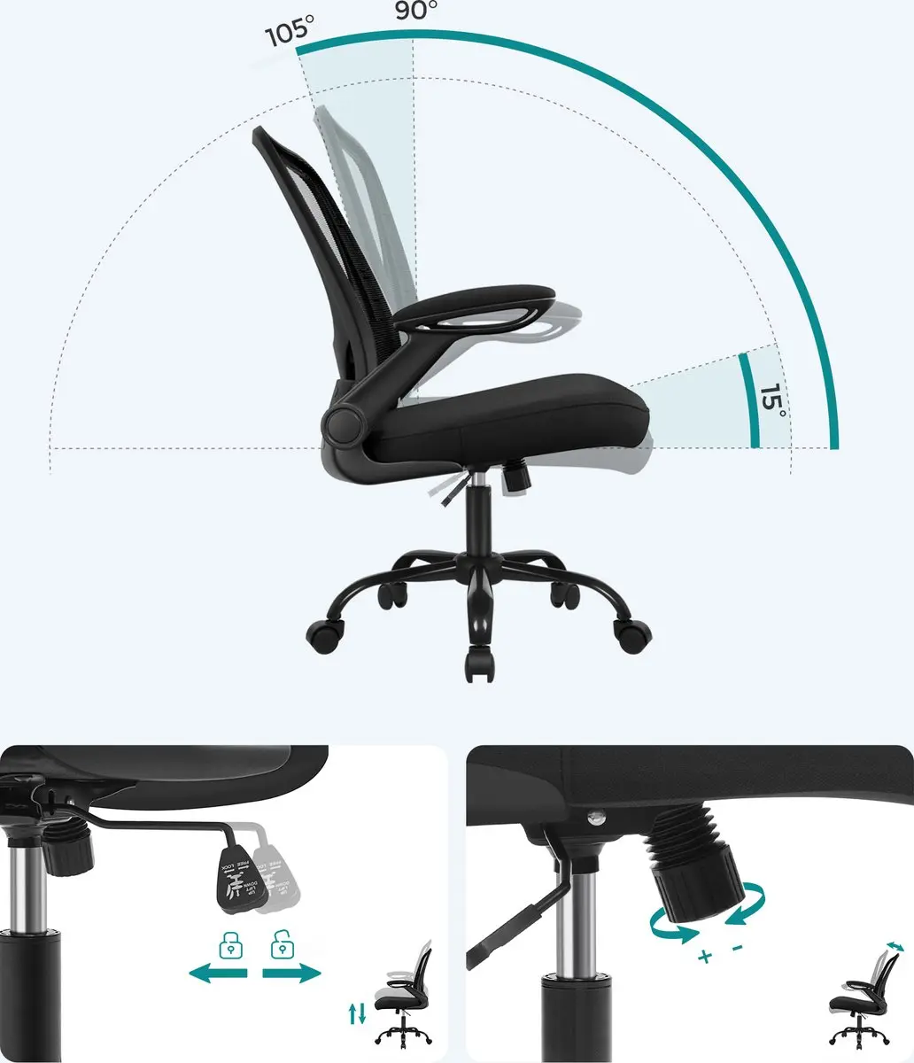 Songmics Ergonomische Bureaustoel - Zwart - afbeelding 5 van 6