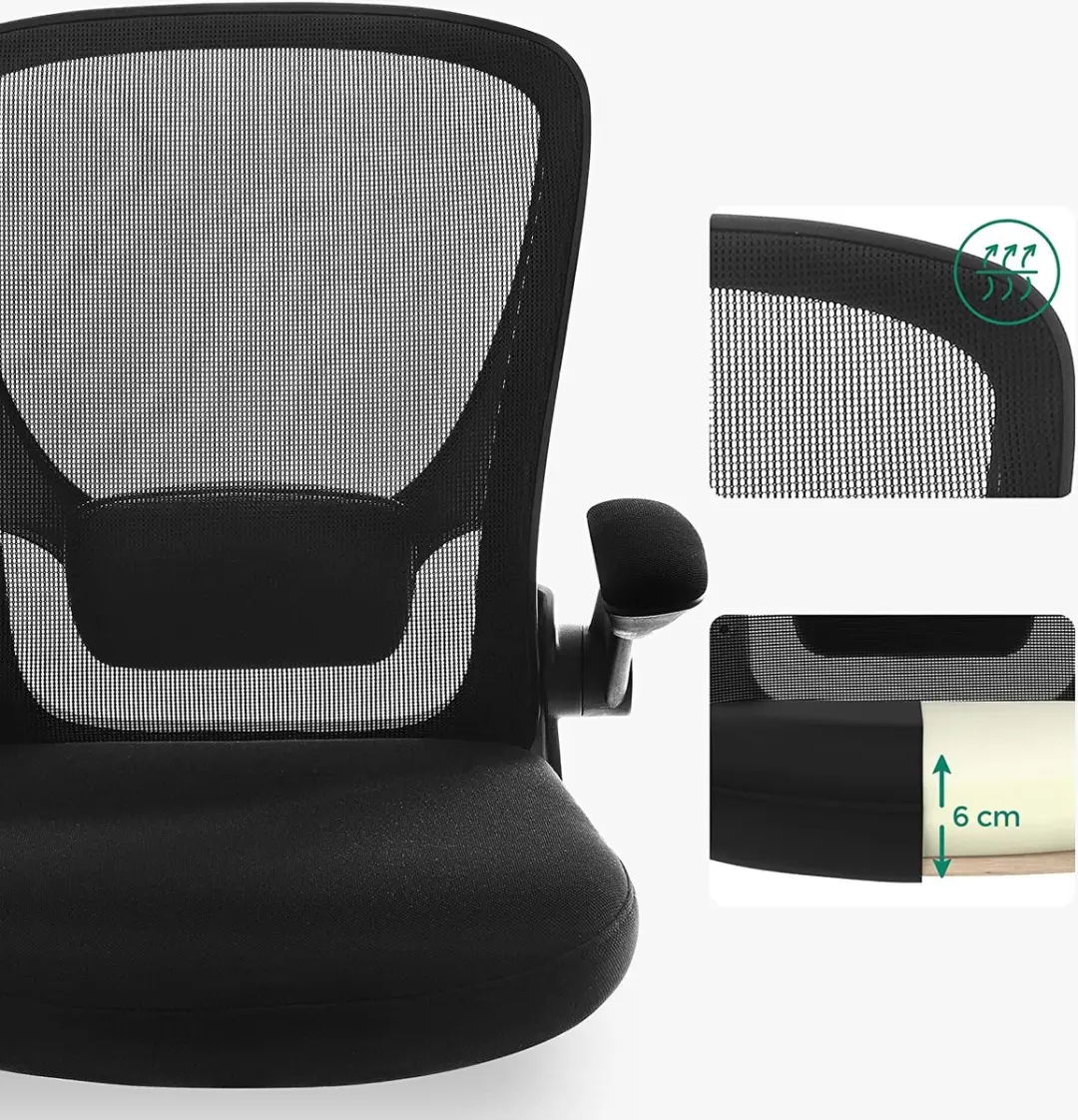 Songmics Ergonomische Bureaustoel - Zwart - afbeelding 3 van 6