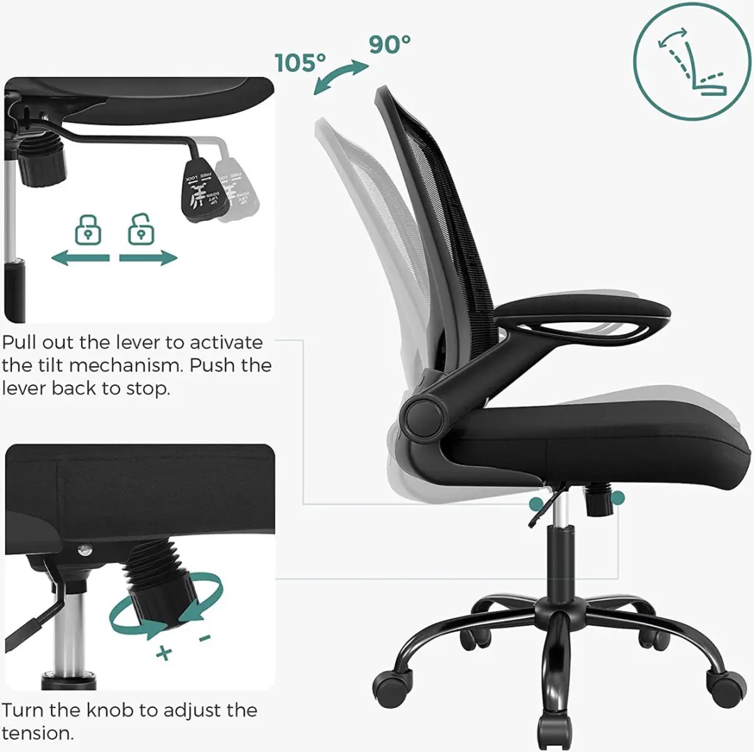 Songmics Ergonomische Bureaustoel - Zwart - afbeelding 2 van 6