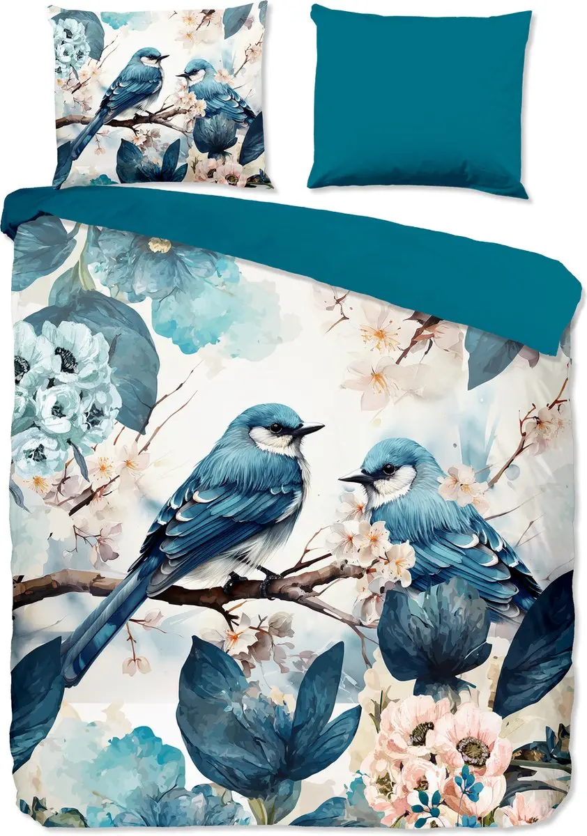 Pure dekbedovertrek blauwe vogels