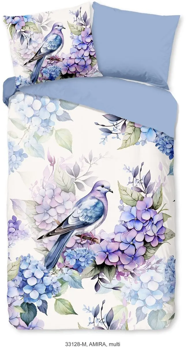 Pure dekbedovertrek duif & hortenzias