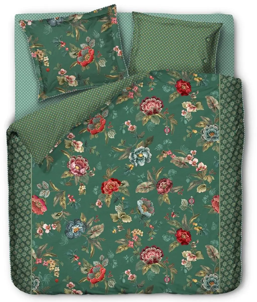 Pip Studio Dekbedovertrek Poppy Stitch Green 1 persoons