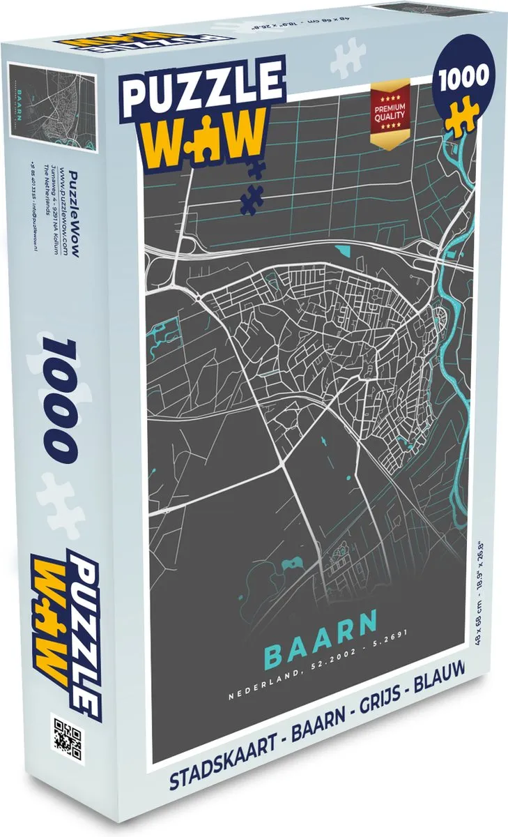 PuzzleWow Stadskaart Baarn Legpuzzel 1000 Stuks - Multicolor