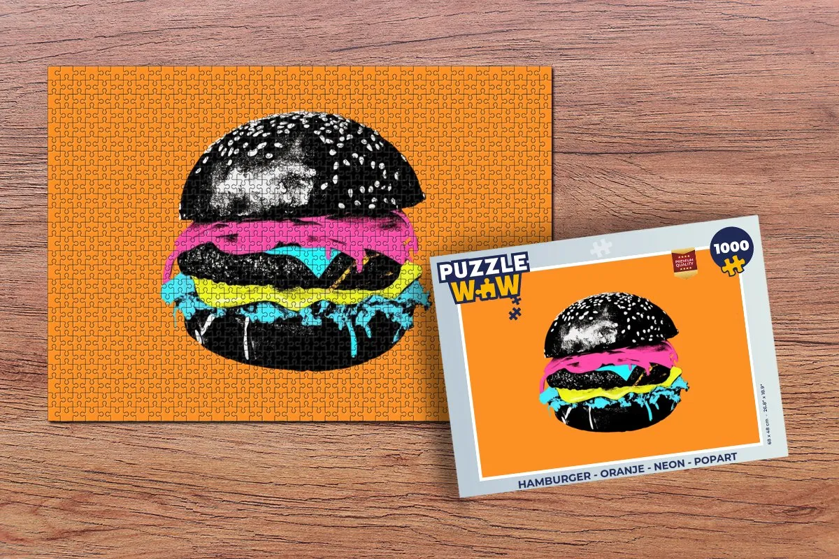 PuzzleWow Legpuzzel Hamburger Popart 1000 Stuks - Neon Oranje