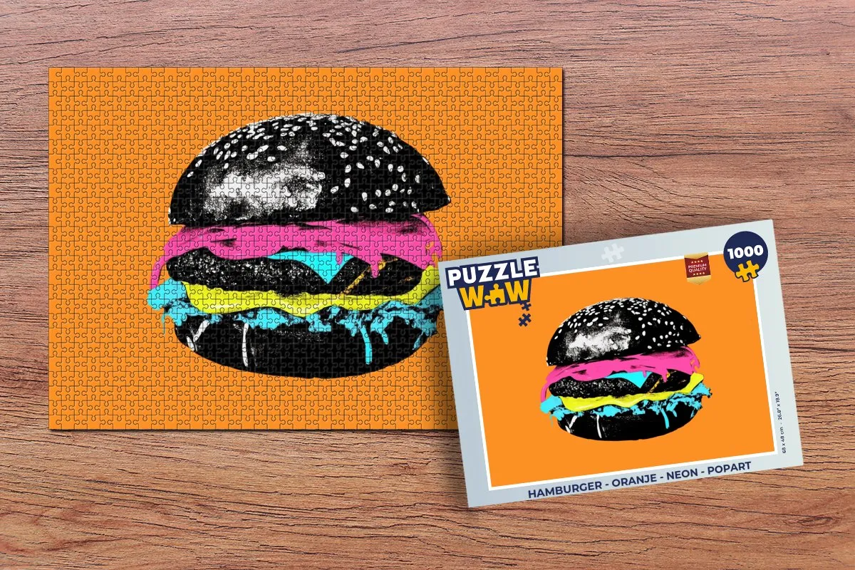 PuzzleWow Legpuzzel Hamburger Popart 1000 Stuks - Neon Oranje