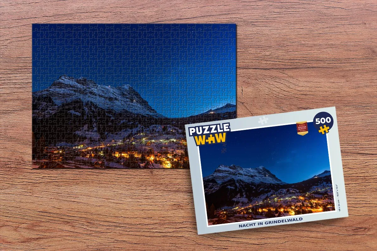 PuzzleWow Nacht in Grindelwald Legpuzzel 500 Stuks - Multicolor