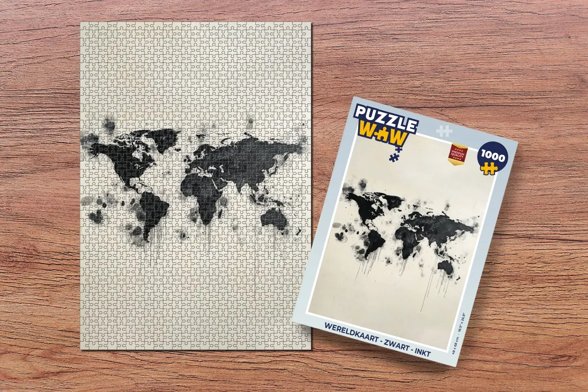 PuzzleWow Wereldkaart Legpuzzel 1000 Stuks - Zwart