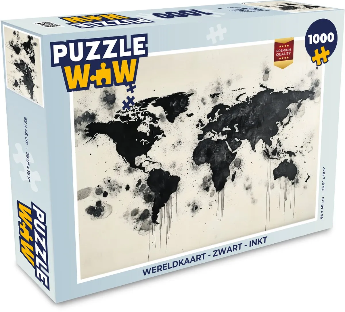 PuzzleWow Wereldkaart Legpuzzel 1000 Stuks - Zwart