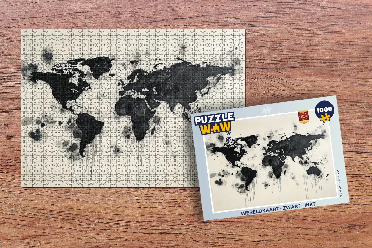 PuzzleWow Wereldkaart Legpuzzel 1000 Stuks - Zwart