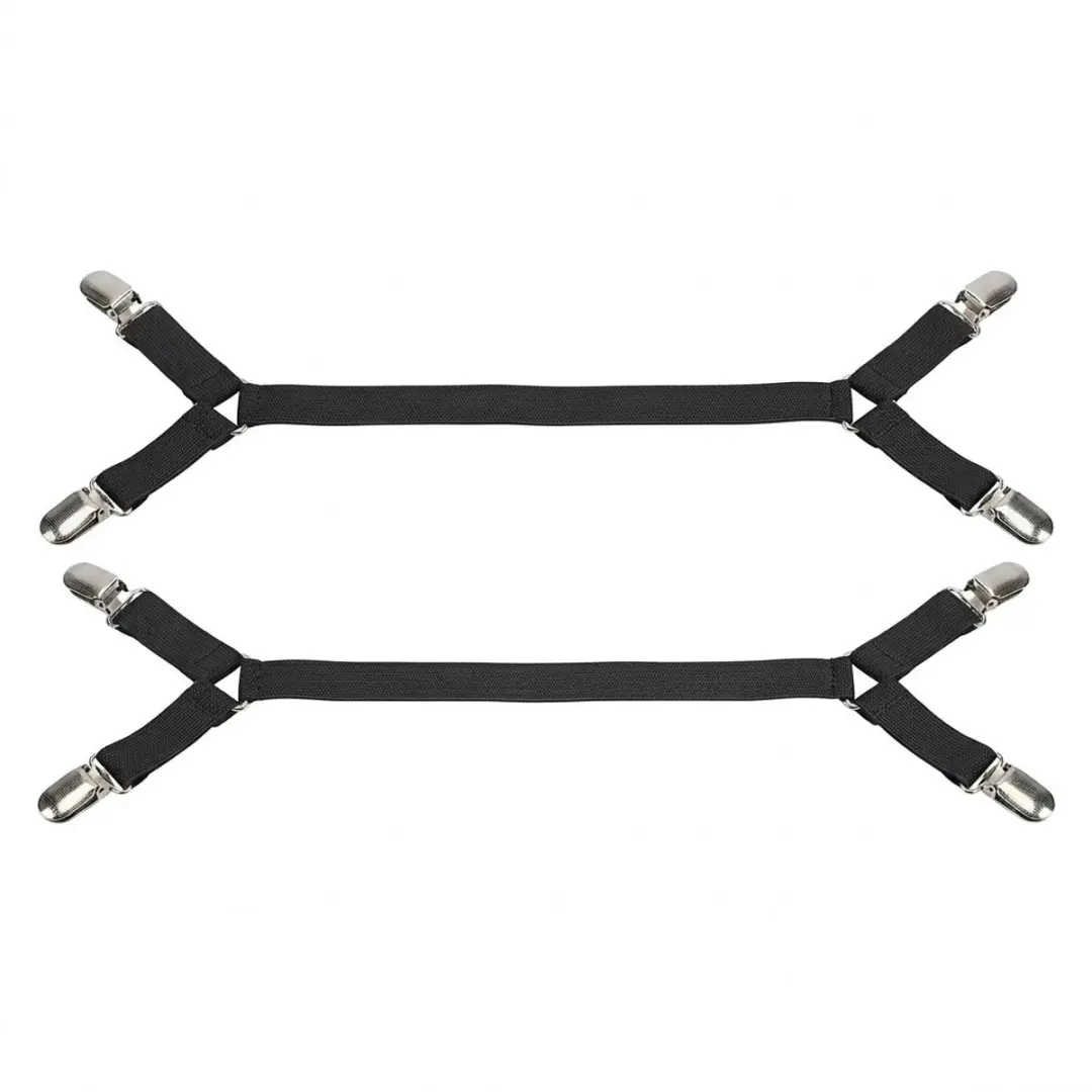 Zwarte verstelbare beddengoedbanden matrashoes clips met metalen grippers