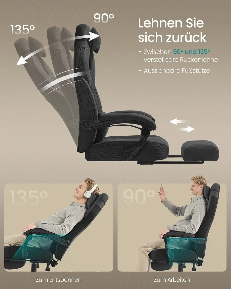 Songmics Ergonomische Bureaustoel - Inktzwart - afbeelding 6 van 6