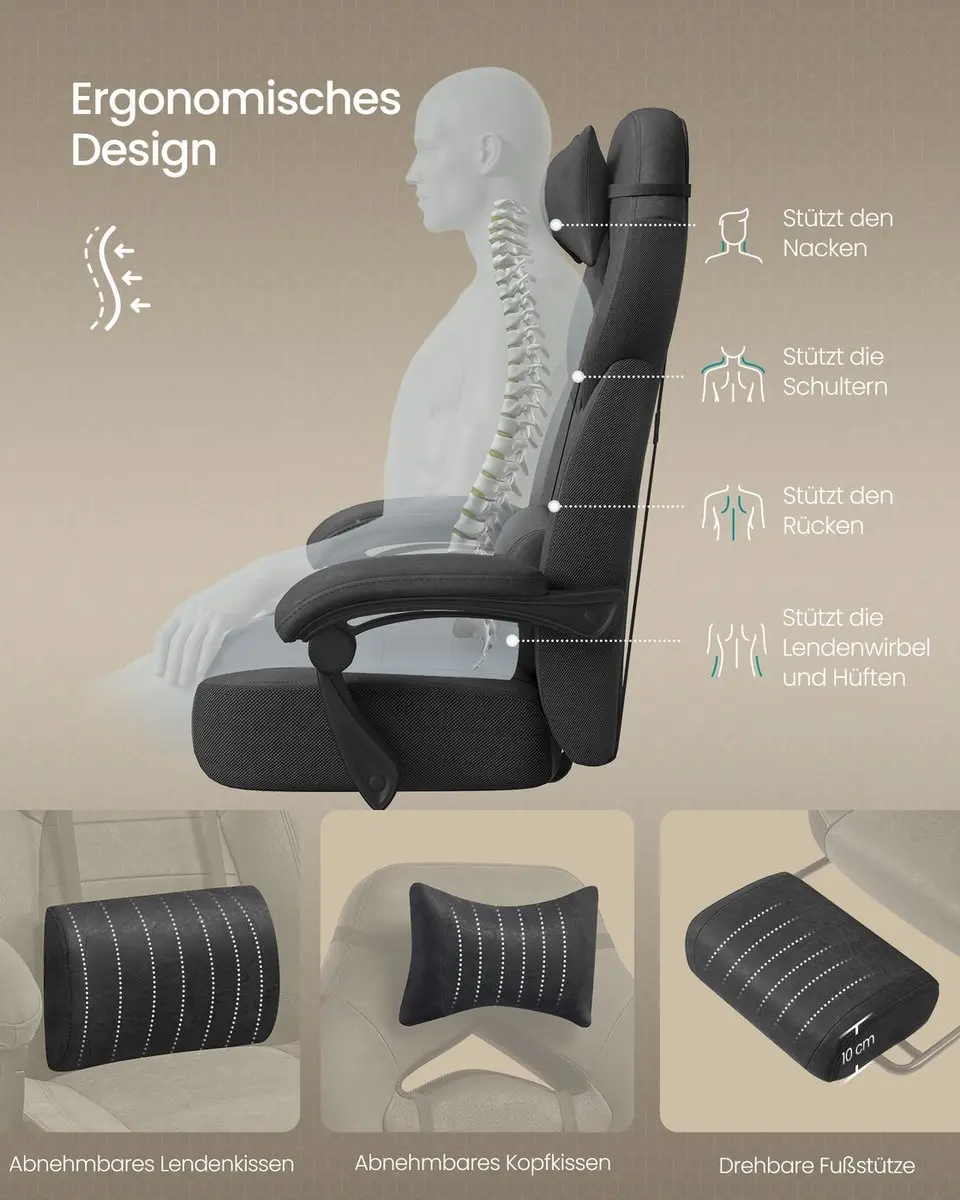 Songmics Ergonomische Bureaustoel - Inktzwart - afbeelding 5 van 6