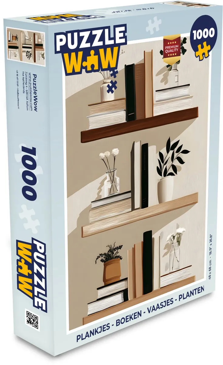 PuzzleWow Legpuzzel 1000 Stuks - Boeken/Planten/Planken
