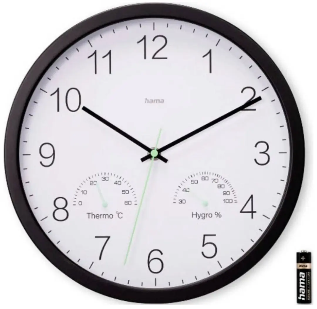Hama Santorini Wandklok Thermo-/Hygrometer - 30cm - Zwart - afbeelding 2 van 6