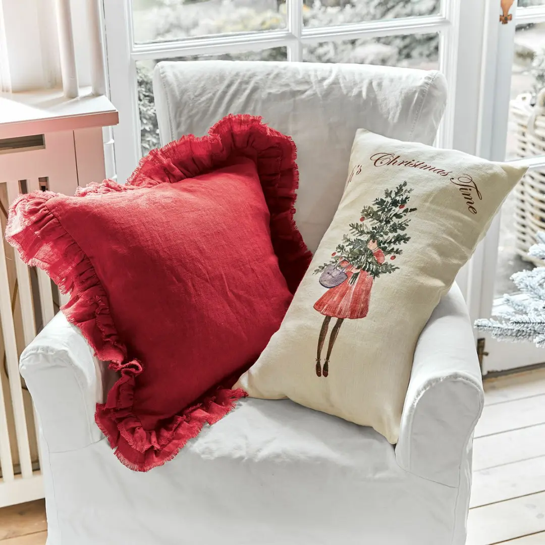Loberon Kussenhoes set 2 Stuks - Christmas Time - Wit/Rood - afbeelding 3 van 3