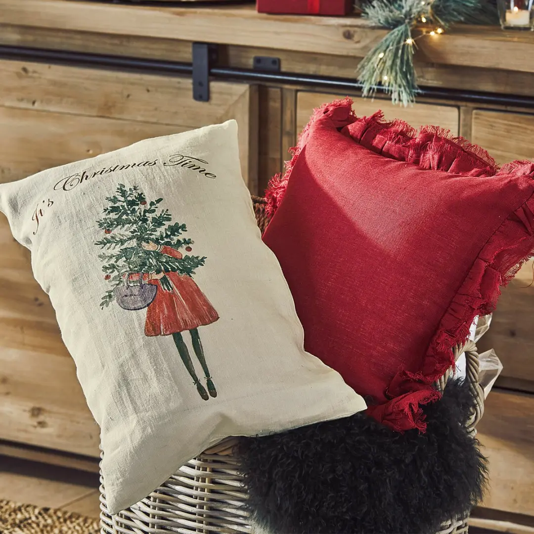Loberon Kussenhoes set 2 Stuks - Christmas Time - Wit/Rood - afbeelding 2 van 3