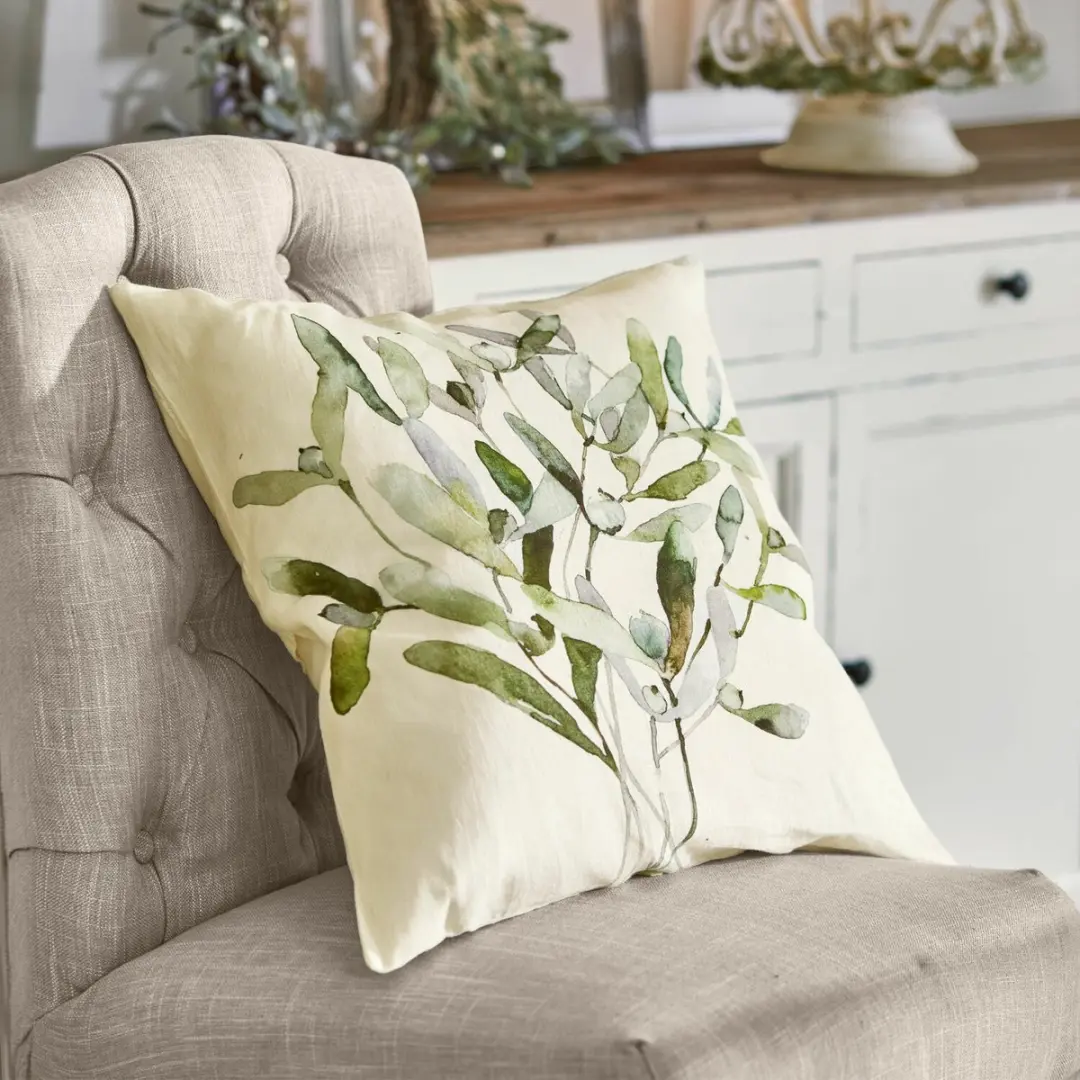 Loberon Kussenhoes Mistletoe - wit/groen - afbeelding 5 van 6