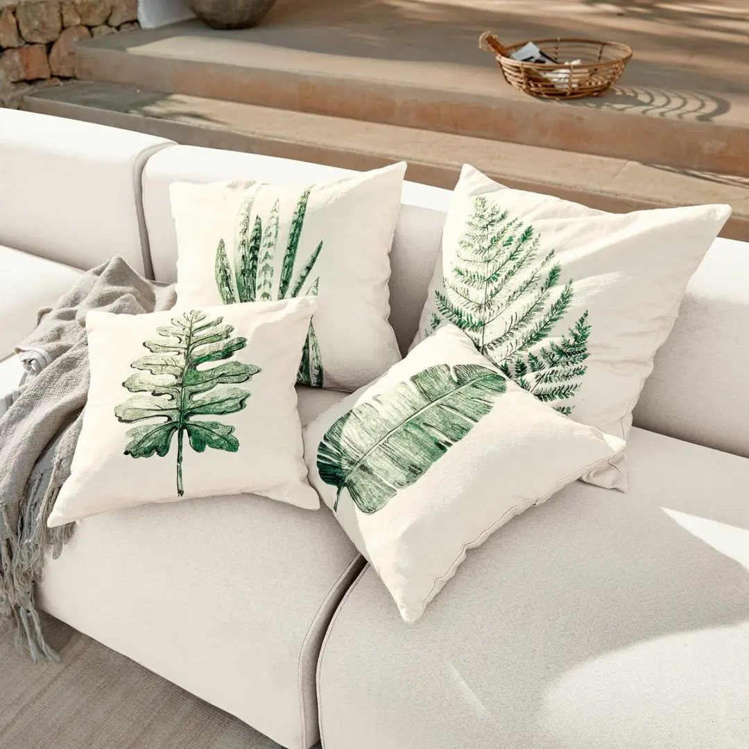 Loberon Kussenhoes Set 4 Stuks - Marly Crème/Groen - afbeelding 2 van 5