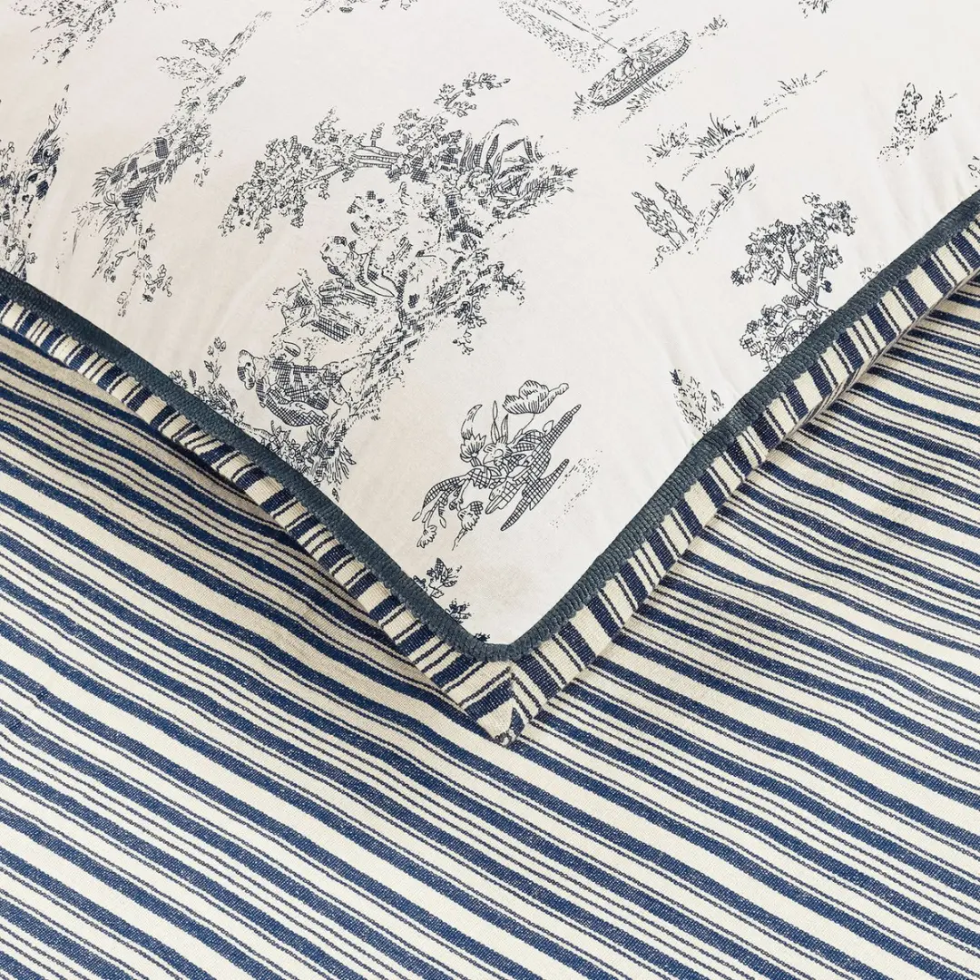 Loberon Felencio Bedgoed - Eenpersoons - Wit/Blauw - afbeelding 3 van 6