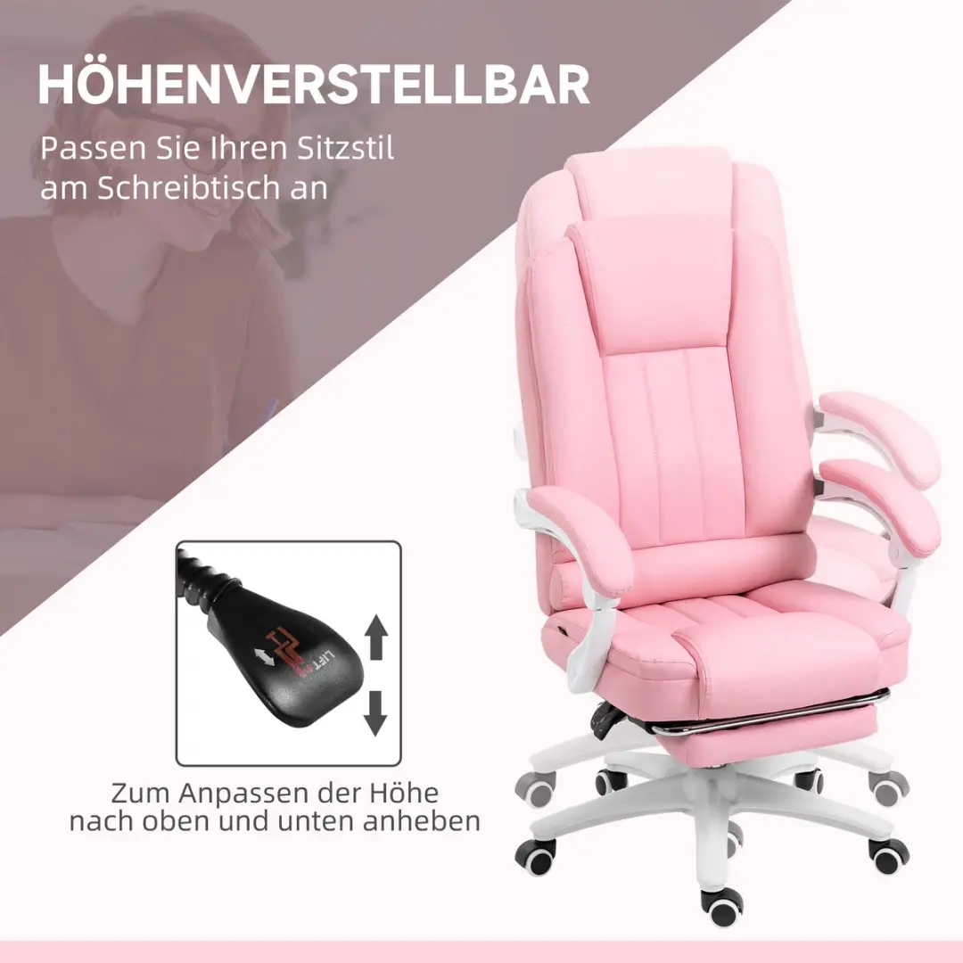 Vinsetto Ergonomische Bureaustoel Roze - afbeelding 5 van 6