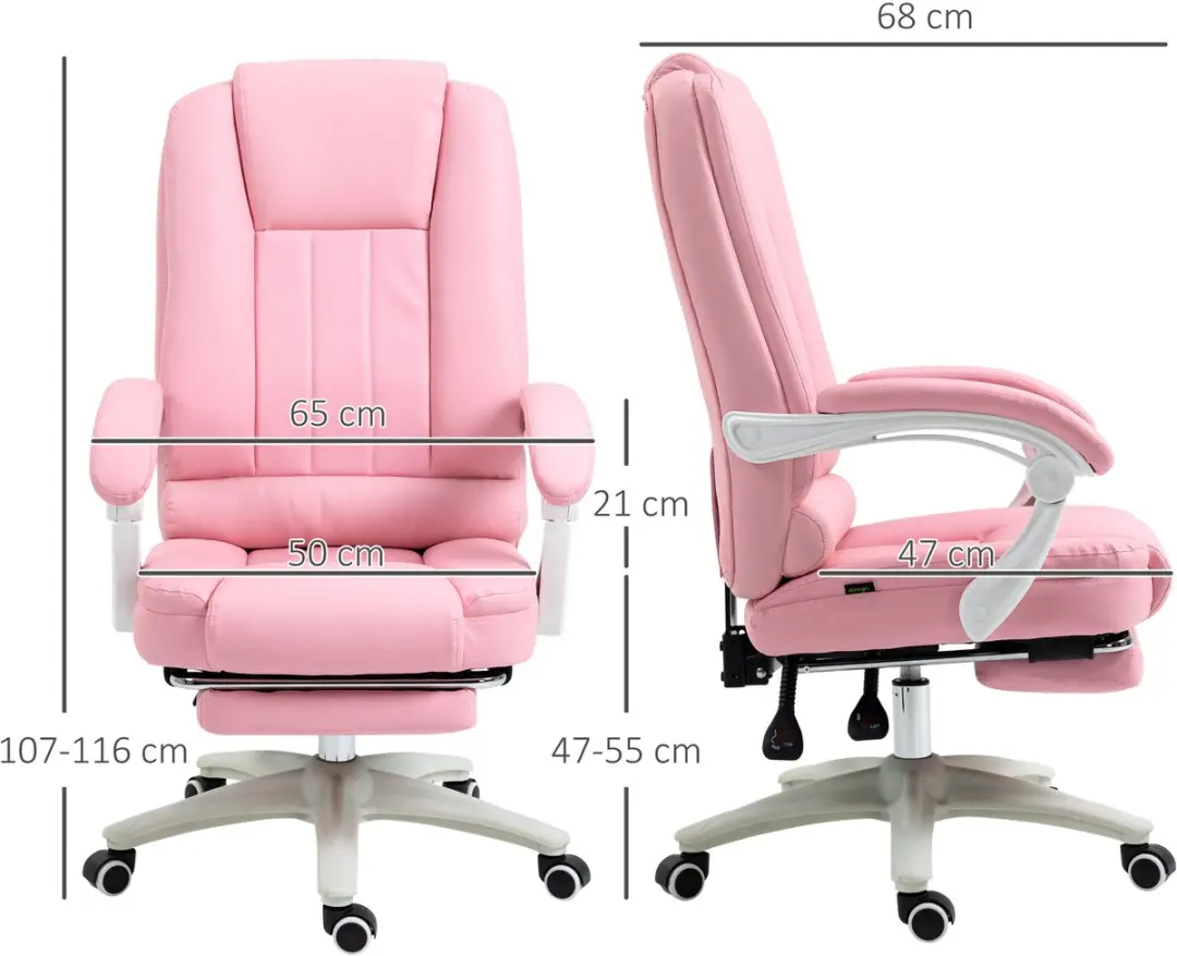 Vinsetto Ergonomische Bureaustoel Roze - afbeelding 6 van 6