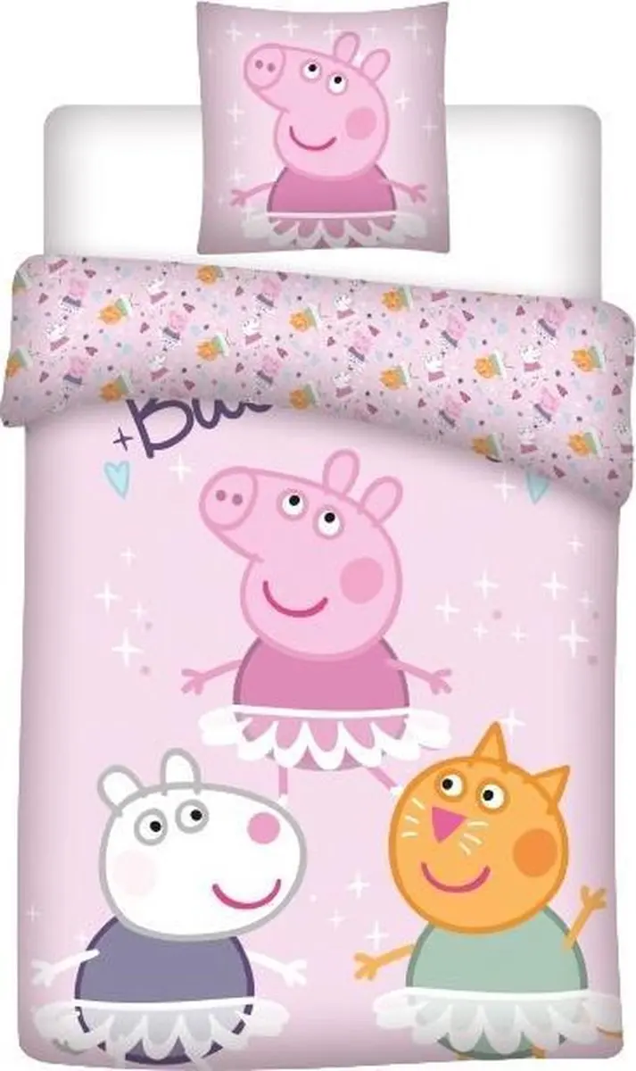 Peppa Pig Dekbedovertrek Friends Eenpersoons 140x200cm - Roze - afbeelding 3 van 4