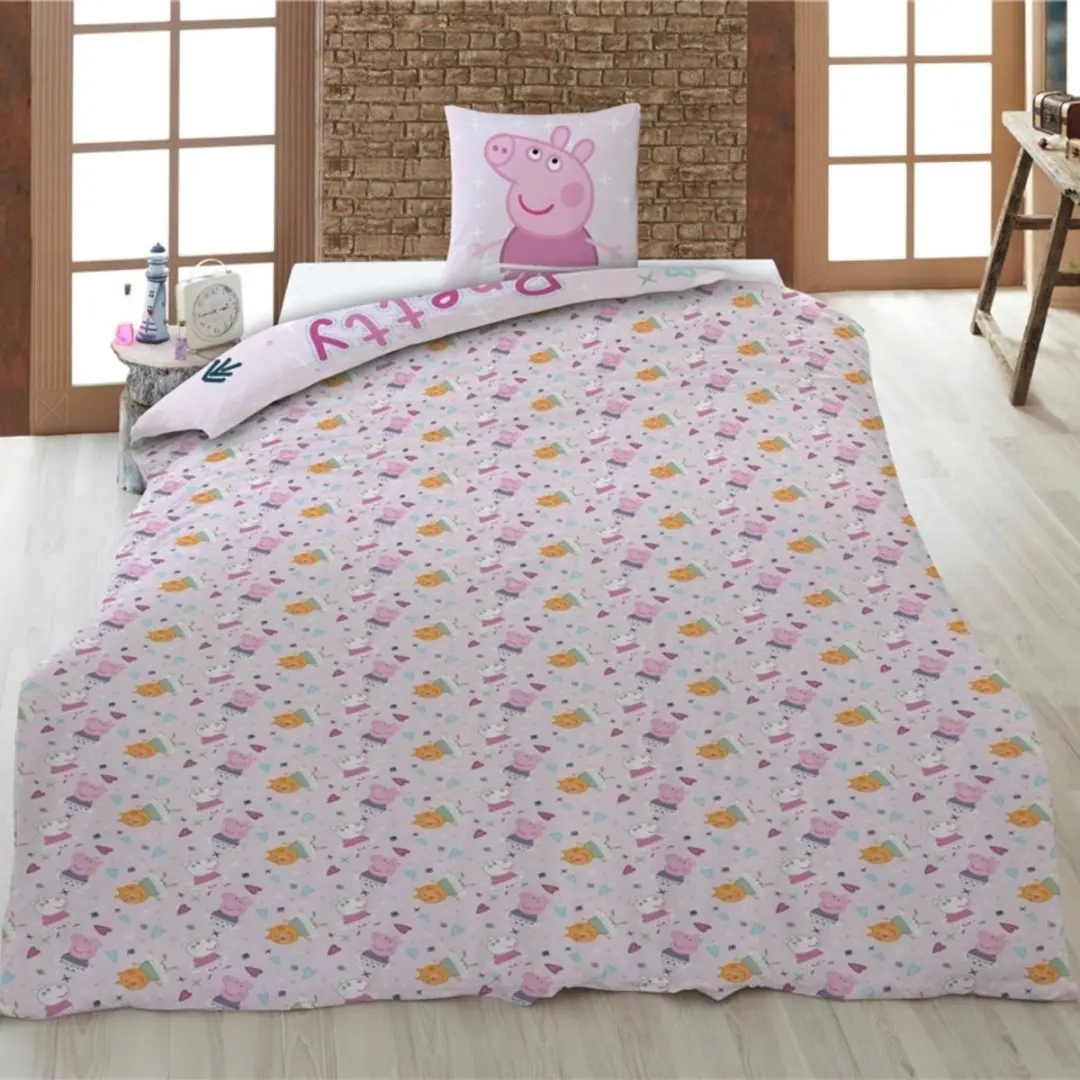 Peppa Pig Dekbedovertrek Friends Eenpersoons 140x200cm - Roze - afbeelding 2 van 4
