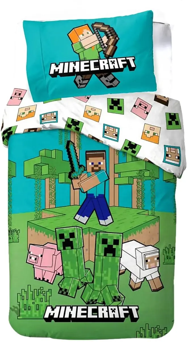 Minecraft Dekbedovertrek Eenpersoons - Meerkleurig - afbeelding 4 van 5