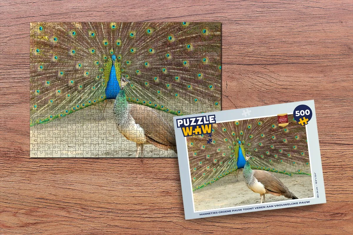 PuzzleWow Pauwen Legpuzzel 500 Stuks - Multicolor