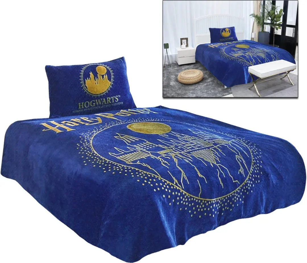 Harry Potter Fleece dekbedovertrekset 135x200 cm, blauw, geel, zacht OEKO-TEX