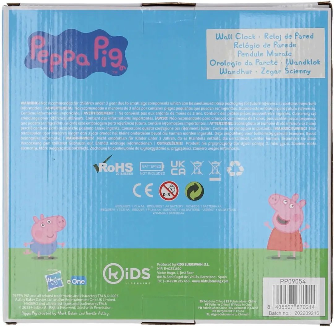 Peppa Pig Wandklok Rond 25cm - Roze - afbeelding 2 van 3