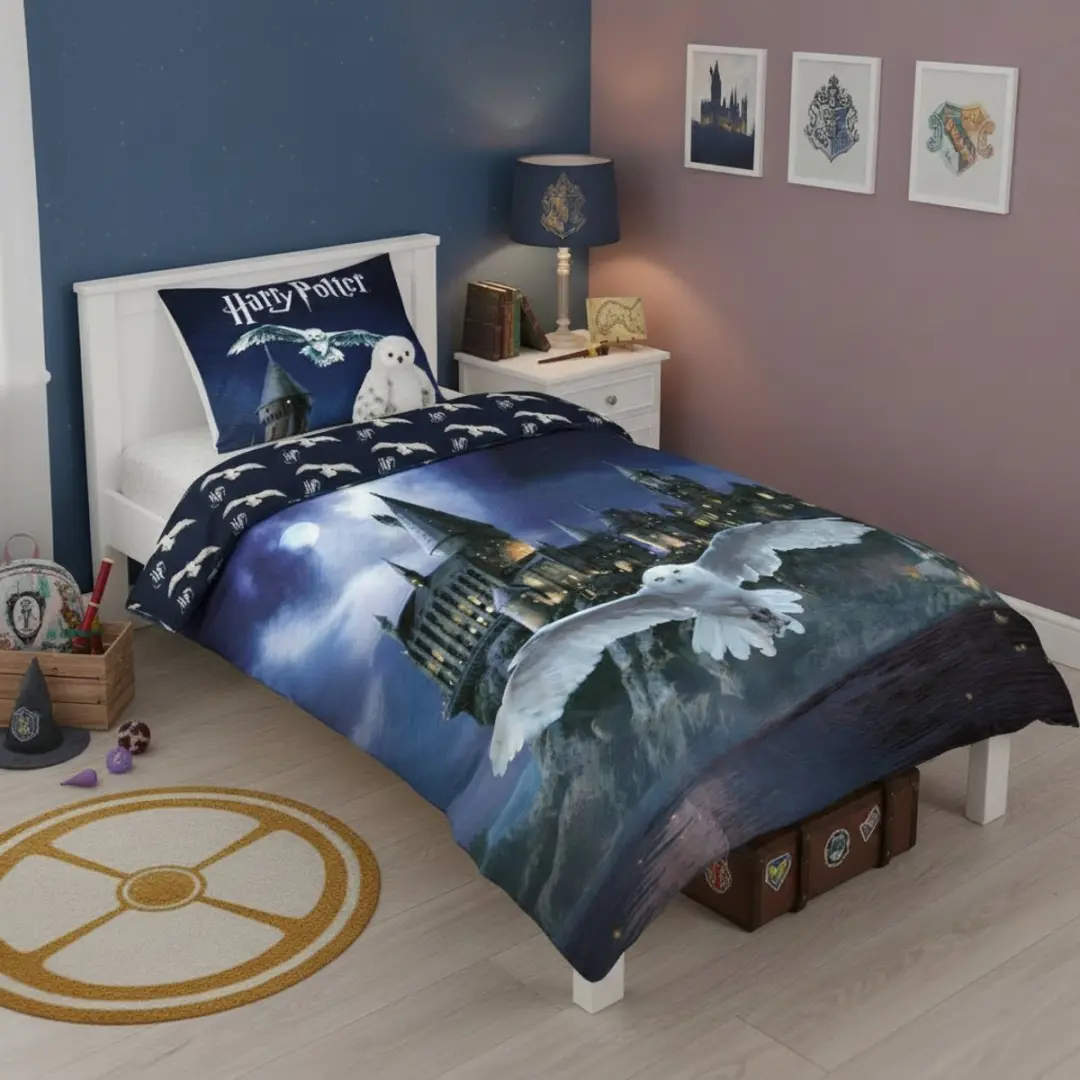 Harry Potter Dekbedovertrek Eenpersoons 140x200cm - Donkerblauw - afbeelding 2 van 2