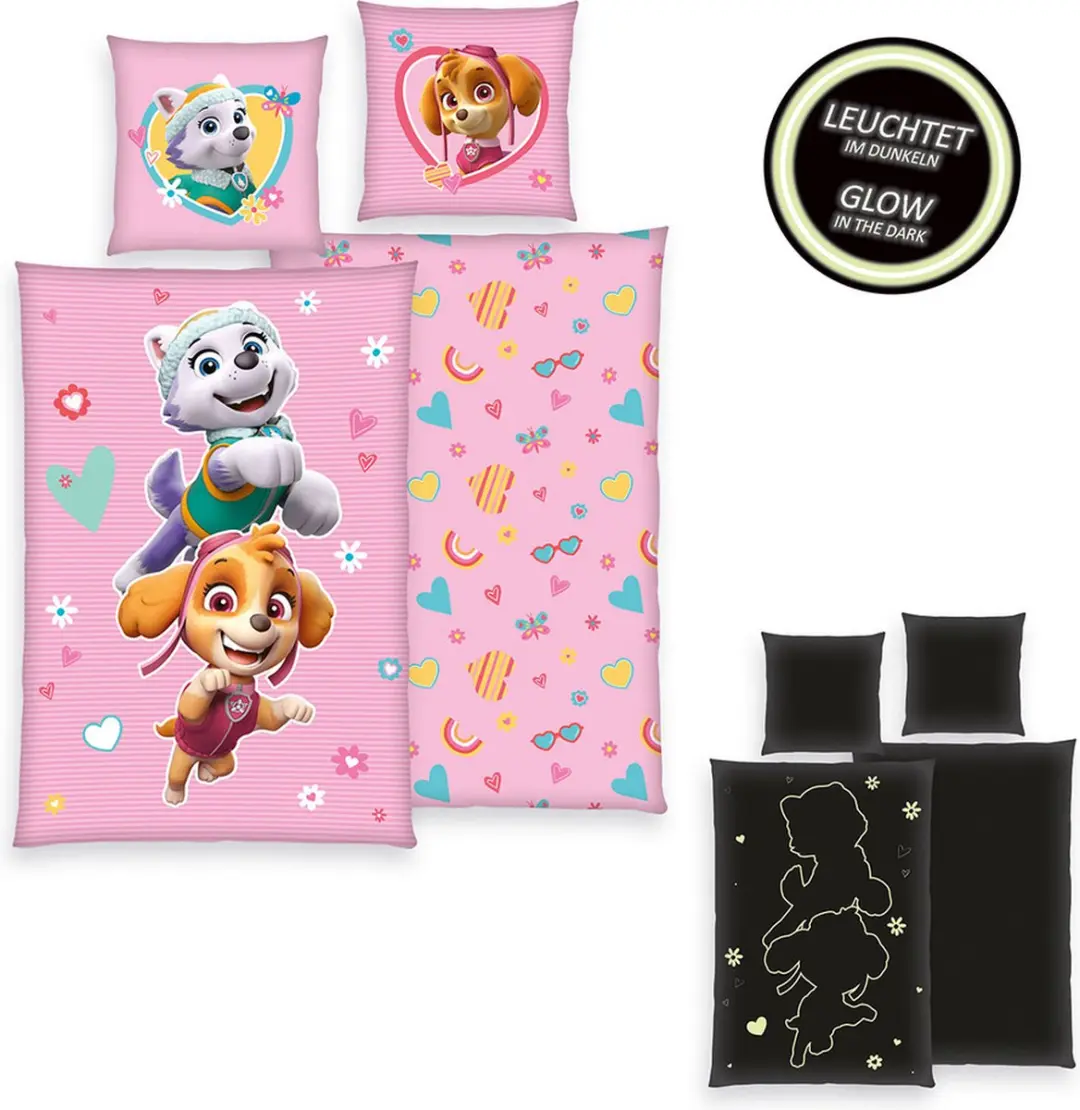 Dekbedovertrek Paw Patrol Meisjes 135x200 cm incl 1 sloop 80x80 cm / Glow in the