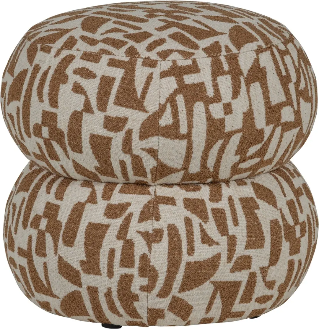 WOOOD Anic Poef - Grafisch Patroon Bruin 40x43x43 - afbeelding 4 van 4