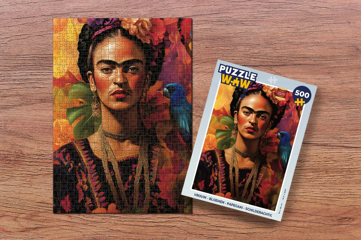 PuzzleWow Legpuzzel 500 Stuks - Schilderachtig Bloemen & Papegaai