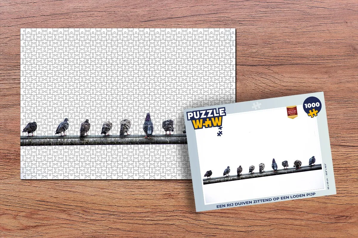 PuzzleWow Legpuzzel Een rij duiven op een loden pijp