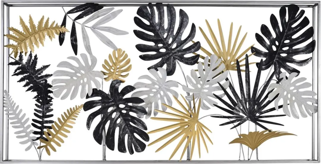 Noach Outdoor Wanddecoratie Bladeren 135x68cm - Zwart/Wit/Goud - afbeelding 2 van 2