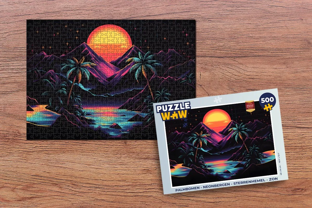 PuzzleWow Neonbergen Legpuzzel 500 Stuks - Palmbomen/Zon