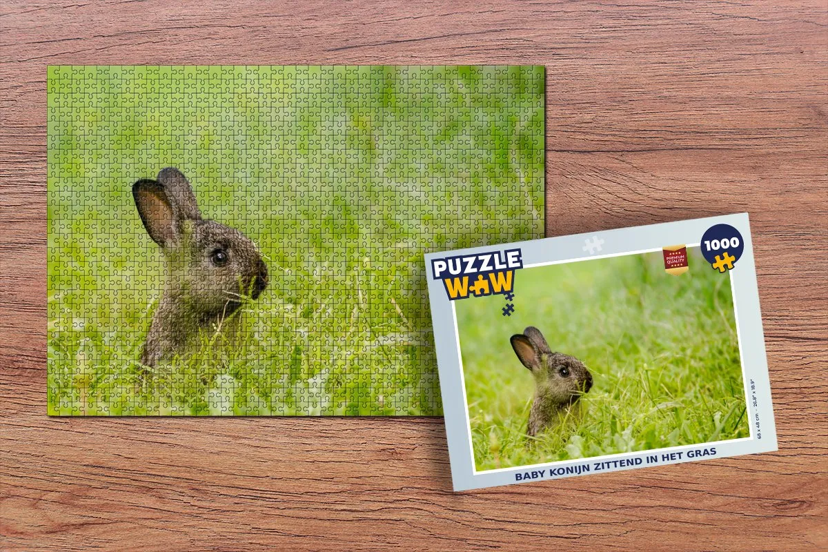 PuzzleWow Konijn Baby Gras Legpuzzel 1000 Stuks - Multicolor