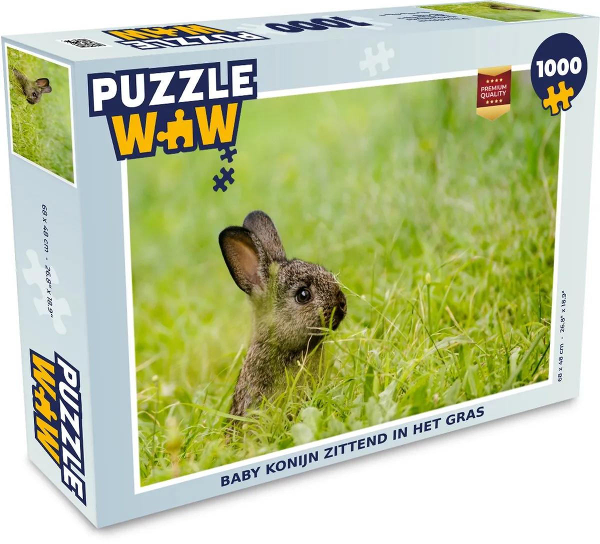 PuzzleWow Konijn Baby Gras Legpuzzel 1000 Stuks - Multicolor