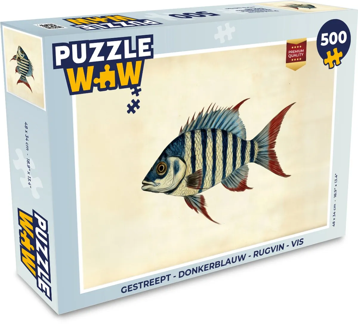 PuzzleWow Gestreept Vis Rugvin Legpuzzel 500 Stuks - Donkerblauw